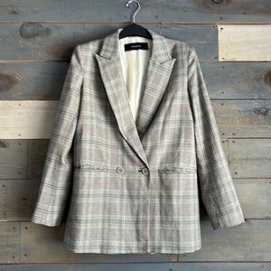 Zara Gray Plaid Blazer with Subtle Pink Windowpane